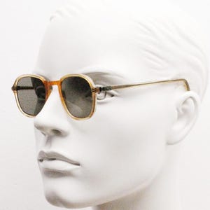 30s vintage small square antique sunglasses. Transparent slender brown frame with keyhole bridge and real glass lenses. Crown panto. 40s