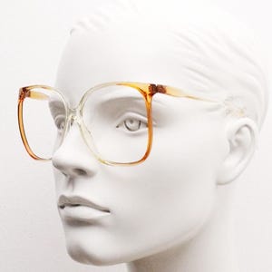 70s vintage oversized square eye glasses made in France. Womens massive brown and yellow ombre optical frame. RX Prescription spectacles