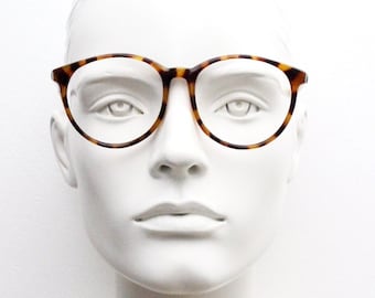 80s vintage oversized round glasses. Honey tortoise acetate optical frames. Prescription eyeglasses. RX Spectacles