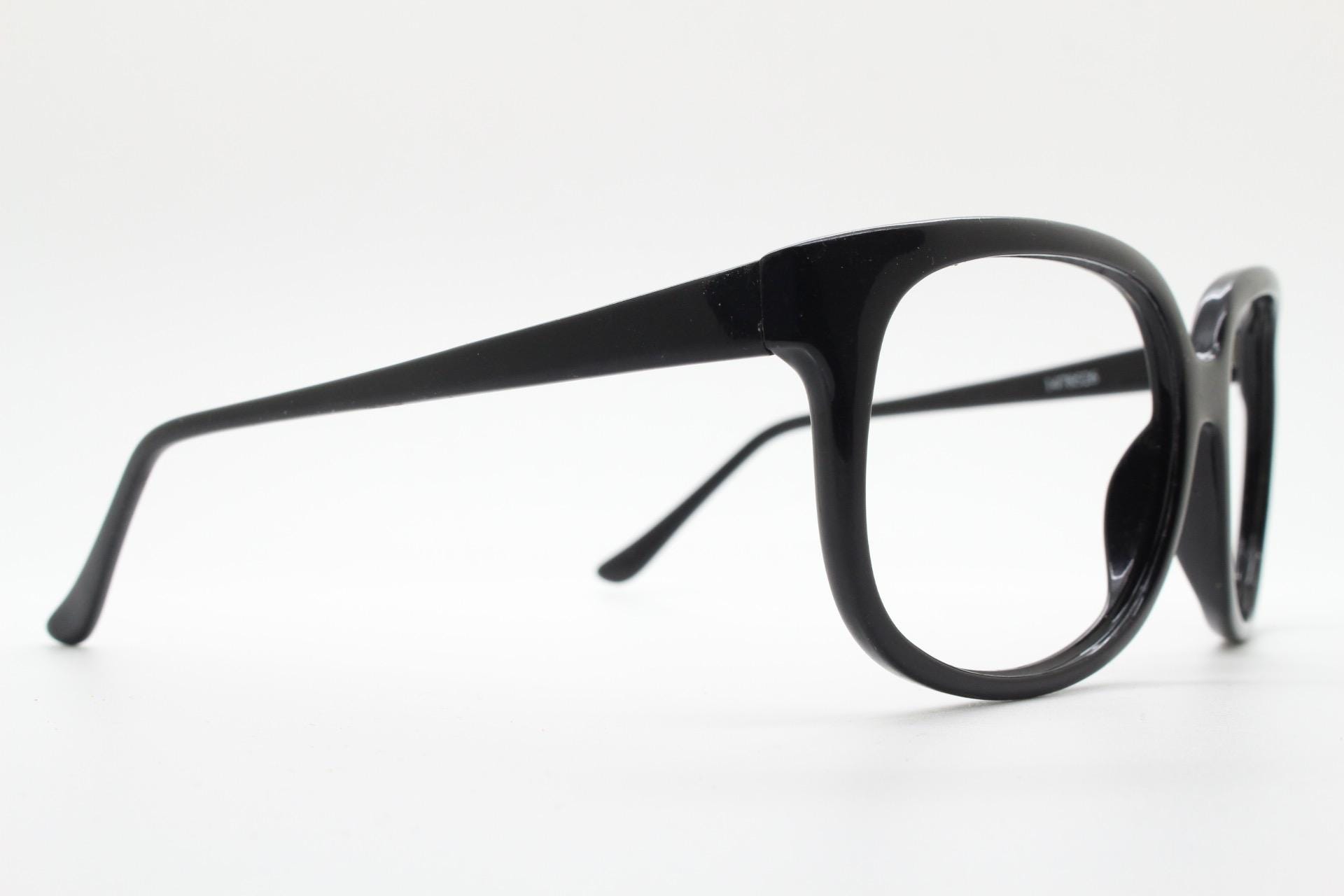 80s Vintage Square Oversized Cat Eye Glasses. Black Gloss  display picture 3