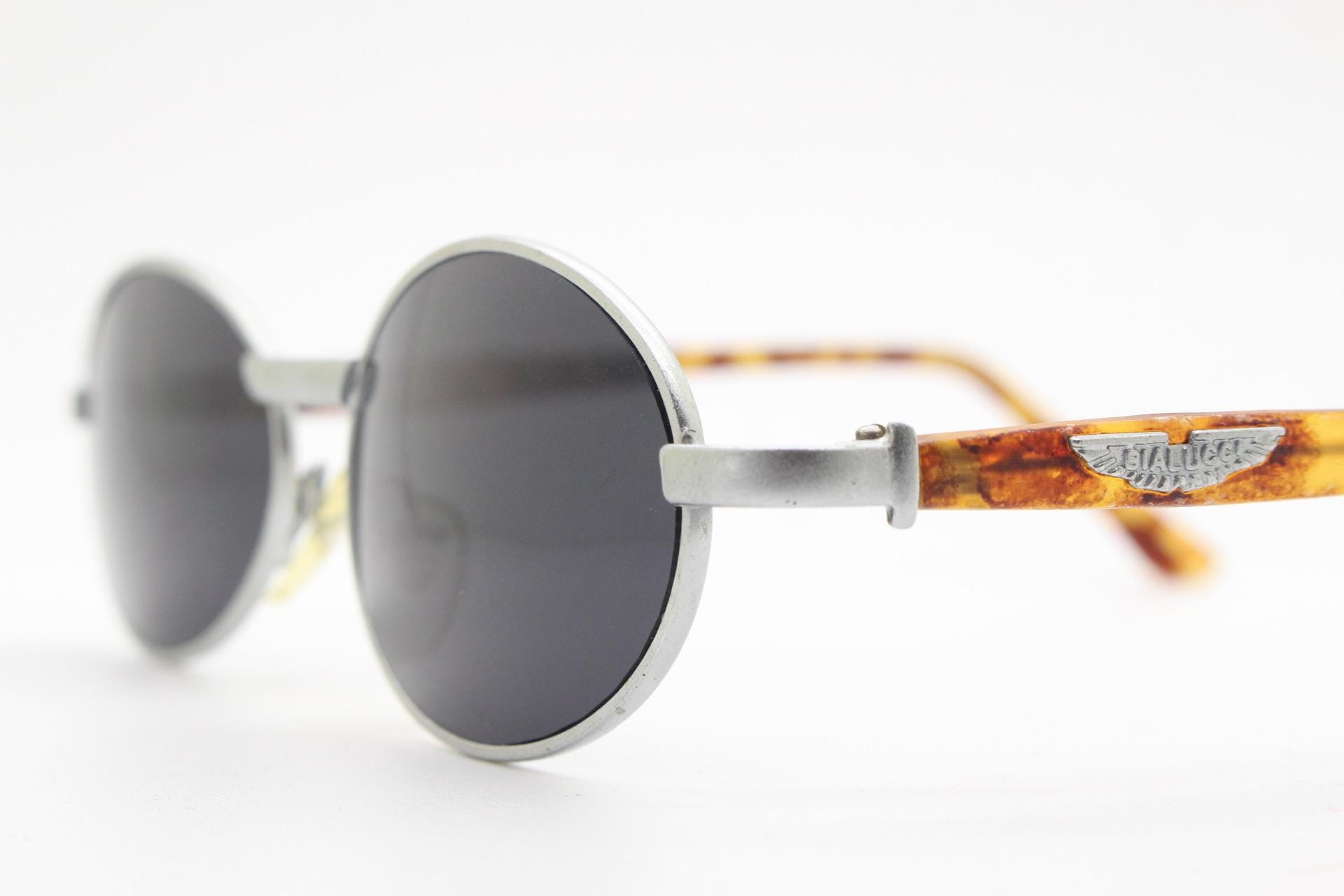 90s Vintage Oval Sunglasses by Bialucci. NOS Satin Finish Silver