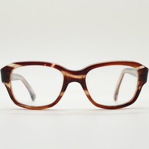 60s vintage rectangular glasses. Thick mottled brown acetate optical frames. Prescription eyeglasses. RX Spectacles. Unused NOS