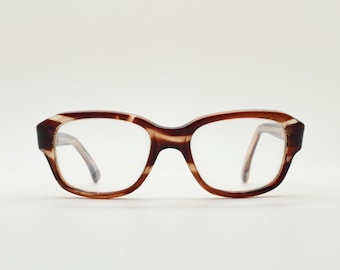 60s vintage rectangular glasses. Thick mottled brown acetate optical frames. Prescription eyeglasses. RX Spectacles. Unused NOS