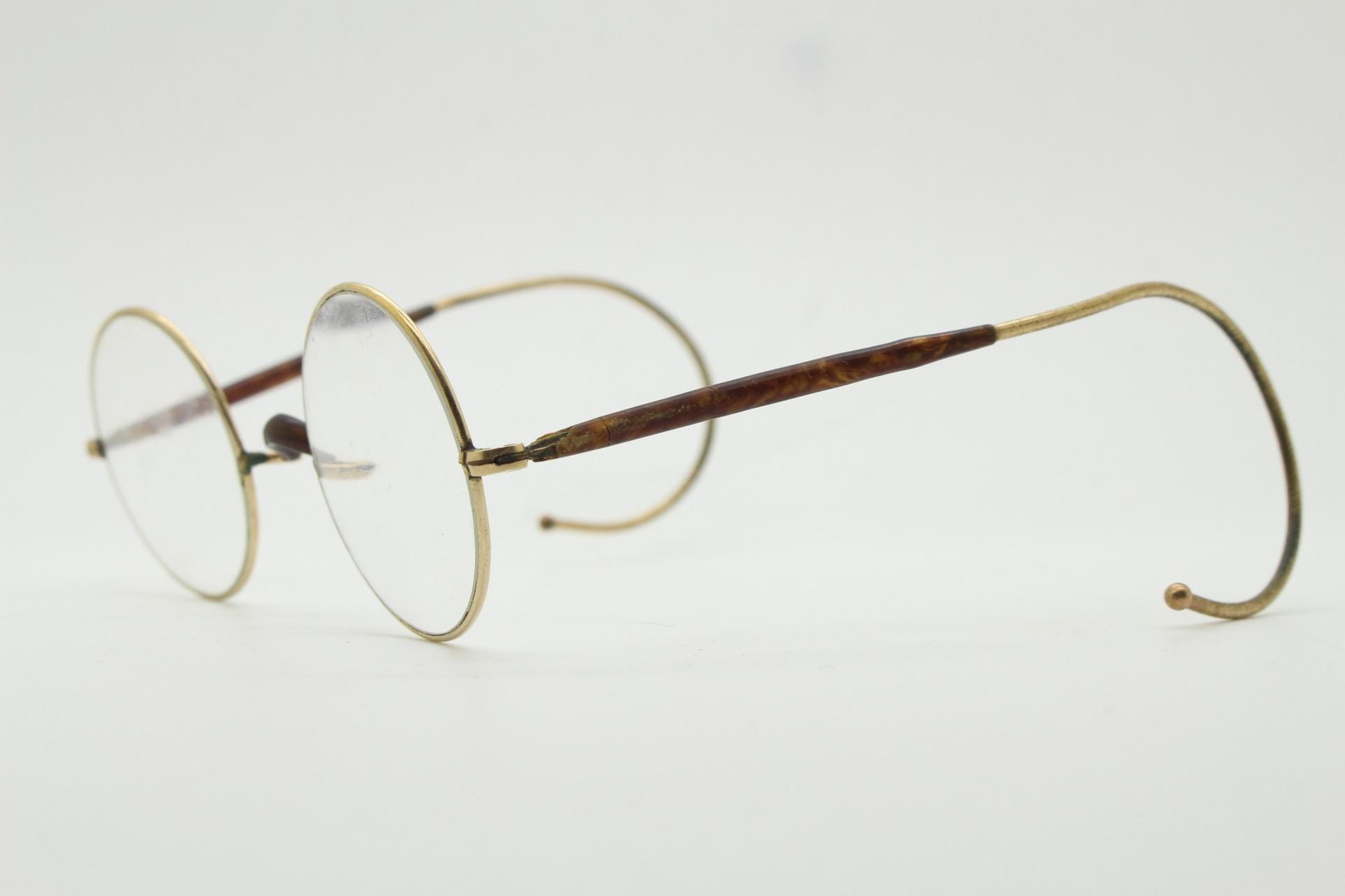 30s Vintage Round Eye Glasses. Gold Optical Frame With Tortoise Arms ...