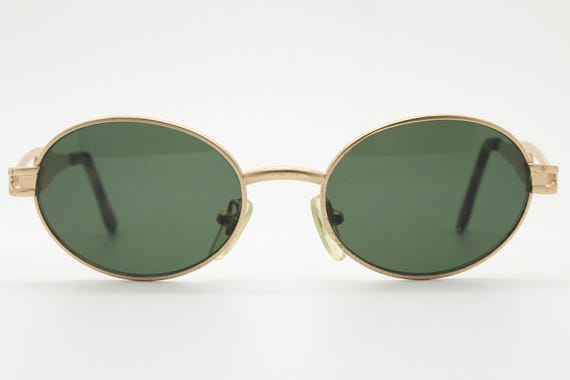 90s Vintage Oval Sunglasses by Bialucci. NOS Satin Finish Gold