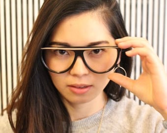 Faberge 80s vintage glasses. Outrageous oversized prescription eyeglasses. Flat top optical frames. RX spectacles