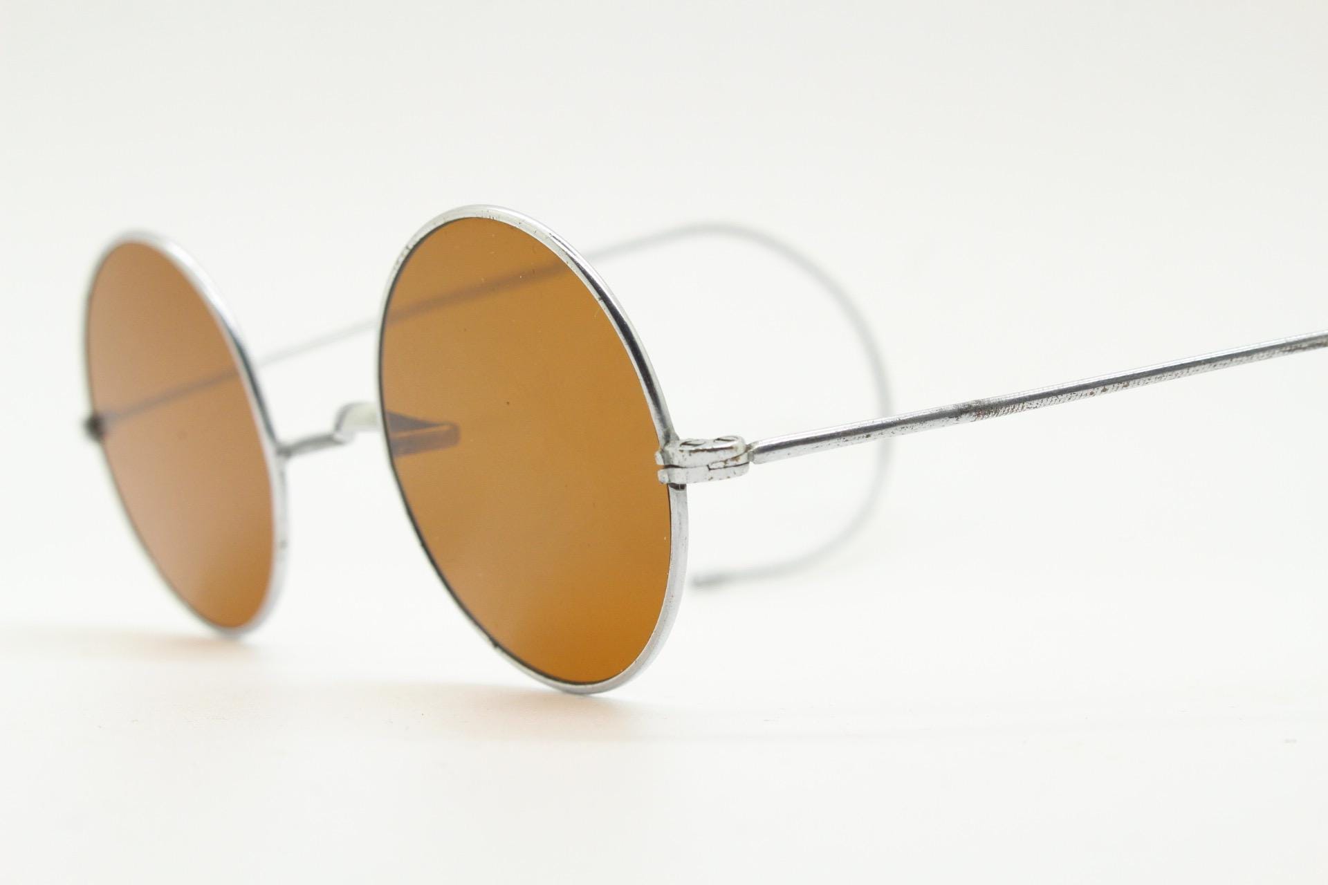 30s Vintage Round Antique Sunglasses. Silver Metal Wire  display picture 3