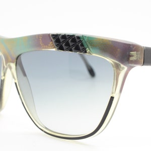 Sover 80s Vintage sunglasses model 252 made in Italy. Transparent crystal acetate frame with with abstract layered patterns and effects