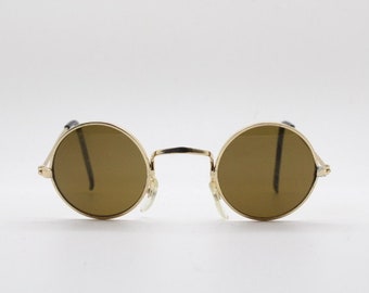 80's 'Lennon II' Round Sunglasses - Gold Wire Frame With Amber Brown Lenses