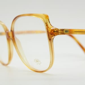 Monica Vitti 80s vintage NOS slightly oversized eye glasses made in Italy. Womens transparent brown acetate optical frame. Prescription RX