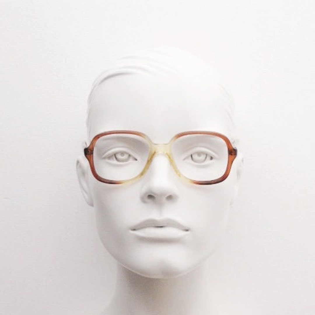 Yellow Spectacles 70s Vintage Square Eye Glasses. Yellow Crystal and Brown Ombre Acetate ...