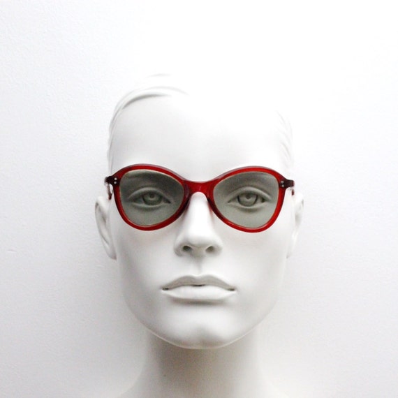 Vintage 40s Red Sunglasses. Crimson Frame With Light Tone Grey