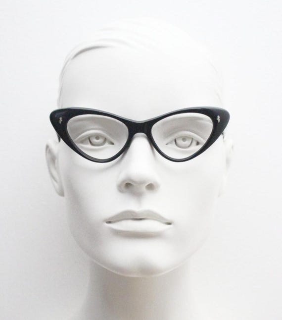 50s Vintage Cat Eye Glasses Made in Italy. Stylised Black  display picture 1