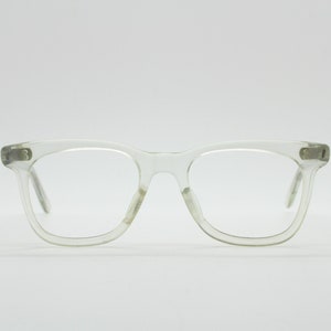 Vintage 40s clear crystal glasses. Transparent slim wayfarer design optical frames. Womens prescription eyeglasses. Lucite RX Spectacles
