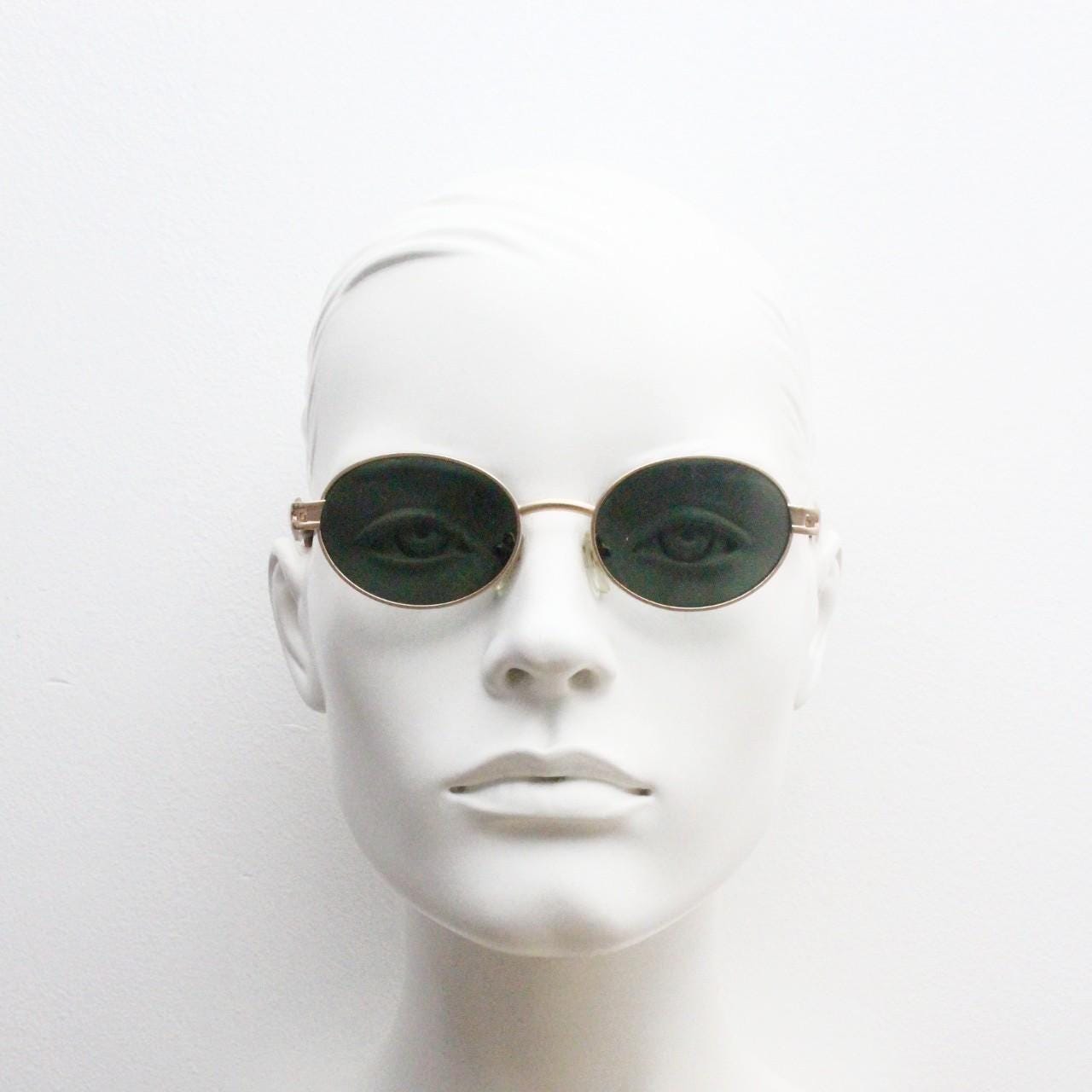90s Vintage Oval Sunglasses by Bialucci. NOS Satin Finish Gold 