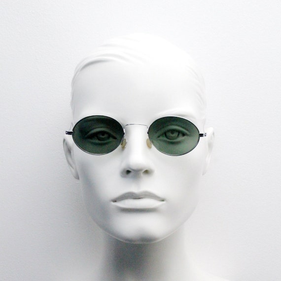 90s vintage oval sunglasses. NOS minimal chrome 2… - image 5