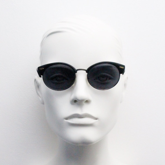 Cat Eye Sunglasses - 90s Style Half Frame 90s Vintage Cat Eye Sunglasses. Half Frame Tortoise 50s  main image 4