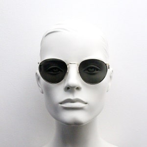 90s vintage refined aviator sunglasses. 60's style round metal frame with dark green lenses. BNWT. Unused NOS image 7