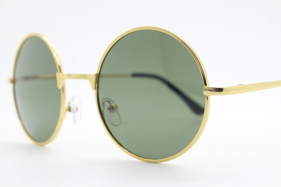 90s round vintage sunglasses. Medium size gold 60… - image 1