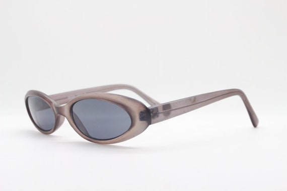 90s vintage oval cat eye sunglasses. Slim dark br… - image 5
