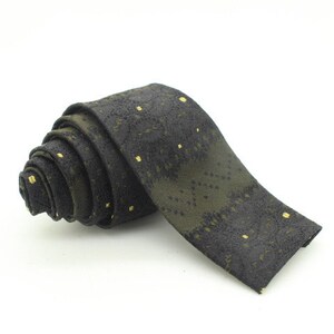 Liberty of London 60s vintage all silk necktie made in England. In house abstract print  mens slim neck tie in black and green. NOS