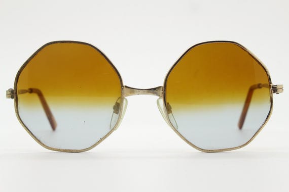80s Vintage Octagon Sunglasses. 8 Sided 60s Design With Gold  display picture 3