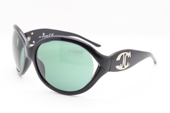 Y2K black sunglasses by Just Cavalli. Large flambo