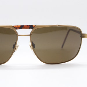 90s vintage small square aviator sunglasses. Matt satin finish frame with tortoise bridge and arms and brown lenses. Mens aviators