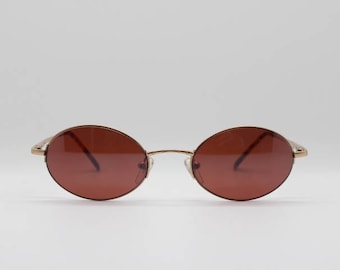 90s Round Vintage Sunglasses. Gold 1920's Style Frame With Tiger