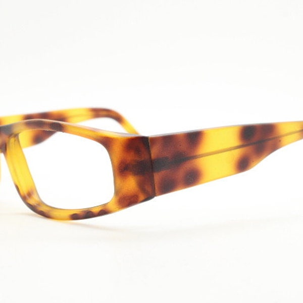 90s vintage solid frame glasses. Low profile matt mottled honey tortoise optical eyeglasses. Prescription RX Spectacles. NOS. Deadstock