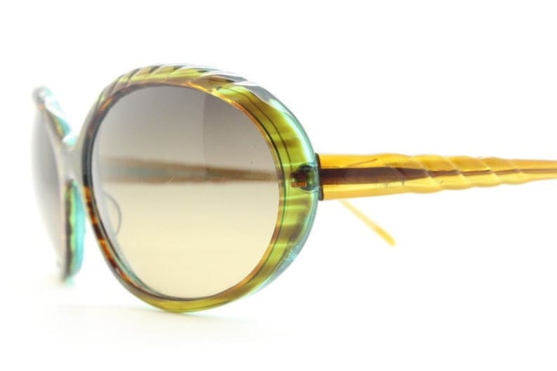 Christian Roth 90s vintage sunglasses model 14276 KH. Brown / green acetate 60s design bug eye with barley twist brow and graduating lenses image 1