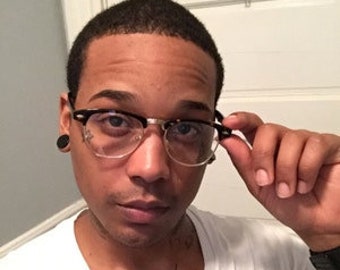 90s vintage half frame glasses. Tortoise and gold all time classic 40s style browline eyeglasses with clear lenses. NOS spectacles