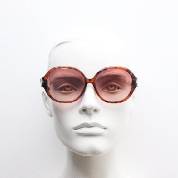 80s Vintage Oversized Round Sunglasses. Amber Tortoise Frame 