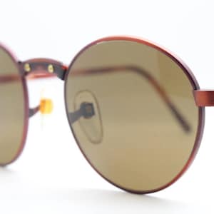 90s vintage round panto sunglasses. Vibrant satin copper and tortoise combination with warm brown lenses. BNWT. Unused NOS
