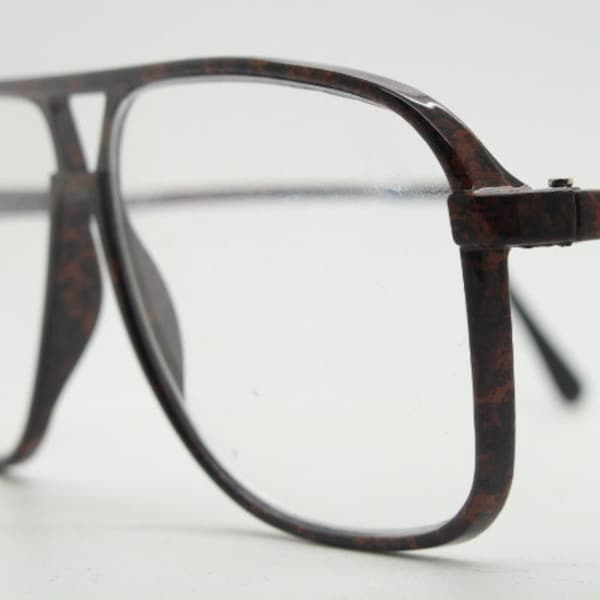 70s Vintage big square aviator eye glasses in excellent proportions. Dark brown flat top optical frames. Mens prescription eyeglasses. RX