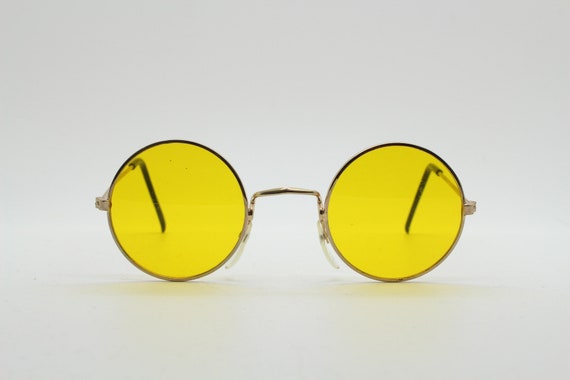 80's round vintage sunglasses. Small gold metal 1… - image 1