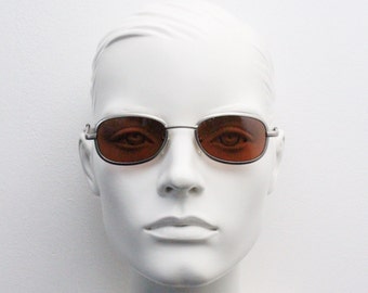 90's vintage oval sunglasses. Matt satin frame with brown lenses. BNWT. Y2K. 00's. 2000's. NOS