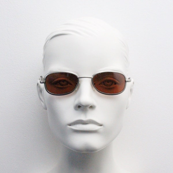 90's vintage oval sunglasses. Matt satin frame with brown lenses. BNWT. Y2K. 00's. 2000's. NOS