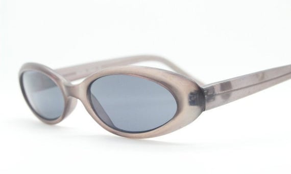90s vintage oval cat eye sunglasses. Slim dark br… - image 2