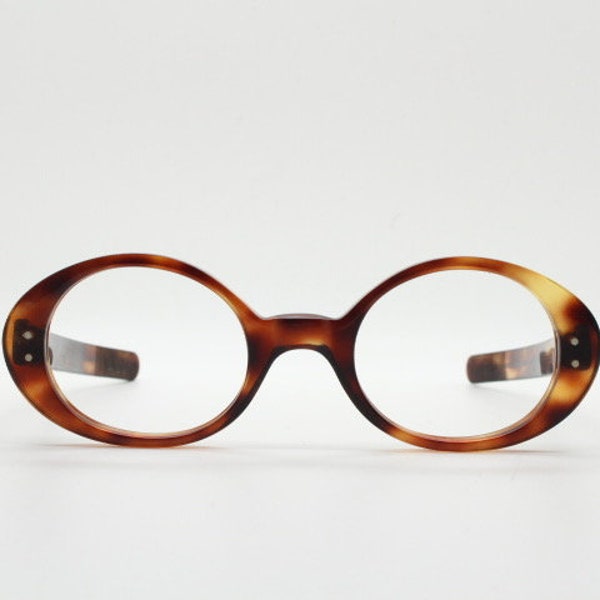 60s vintage chunky oval eye glasses made by Helmecke. Mottled brown superior quality acetate optical frame. Prescription RX spectacles