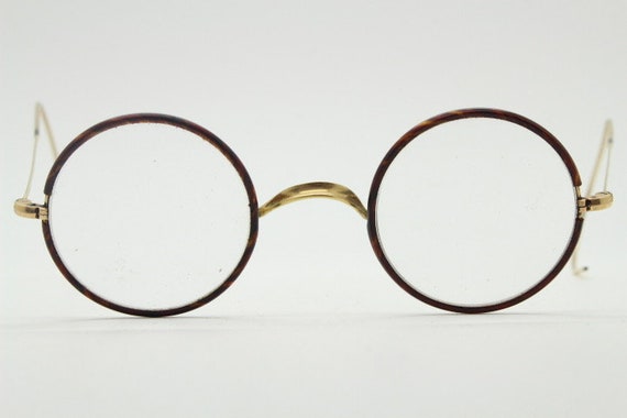 Round 20s, 30s vintage eye glasses. Tortoise lens… - image 4