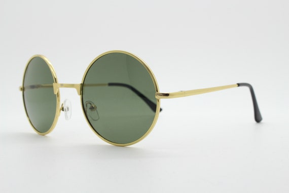 90s round vintage sunglasses. Medium size gold 60… - image 5