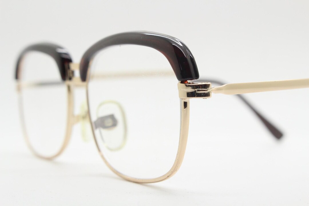 80s Vintage Rectangular Eye Glasses. Gold Metal 50s Design Optical ...