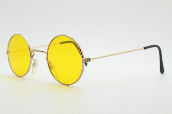 80's round vintage sunglasses. Small gold metal 1… - image 4