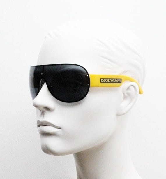 Emporio Armani Y2K Shield Aviator Sunglasses Made in Italy. Curved
