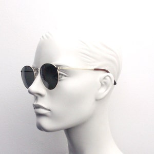 90s vintage refined aviator sunglasses. 60's style round metal frame with dark green lenses. BNWT. Unused NOS image 6