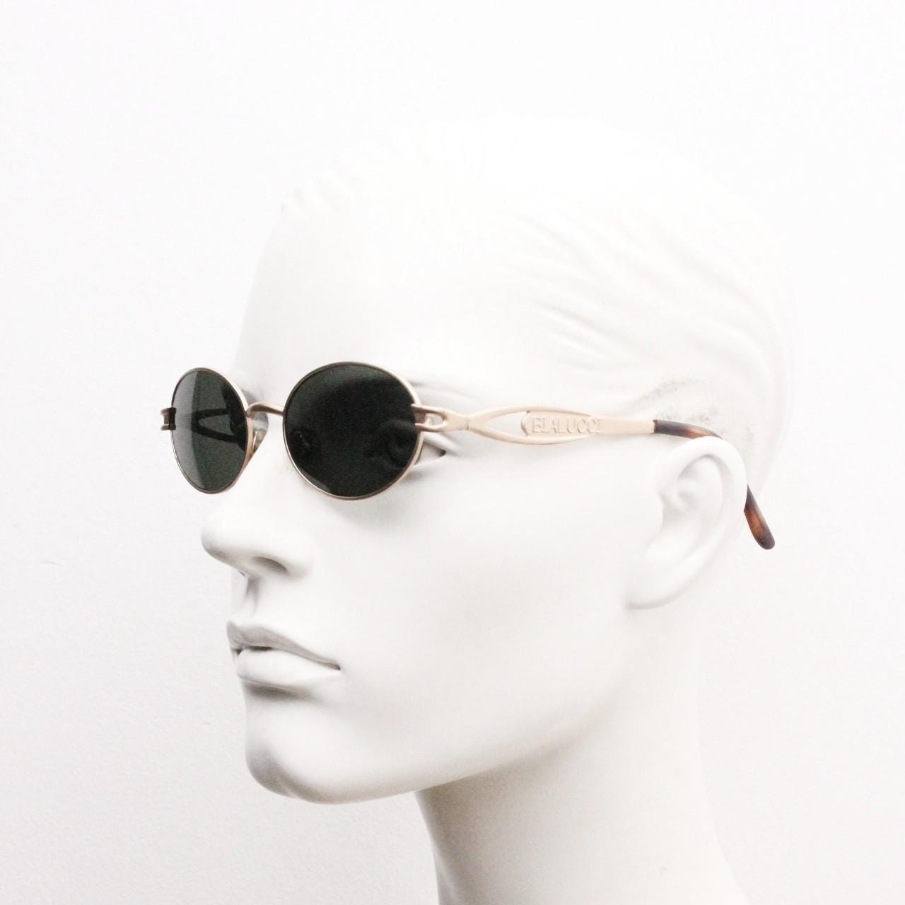 90s Vintage Oval Sunglasses by Bialucci. NOS Satin Finish Gold 