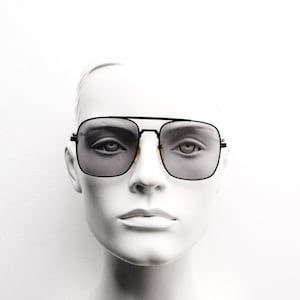 Vintage 70s square aviator sunglasses. Men&#39;s metal frame aviators with extra light tone real glass lenses. 80s. Pilot, teardrop