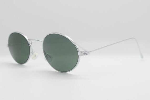 90s vintage oval sunglasses. NOS minimal chrome 2… - image 4