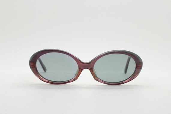 60s vintage oval acetate sunglasses. Deep plum wo… - image 1